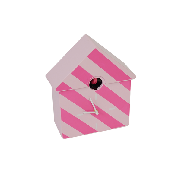Horloge - Horloge murale coucou - Motif rayé/Rose - 24x27x9cm
