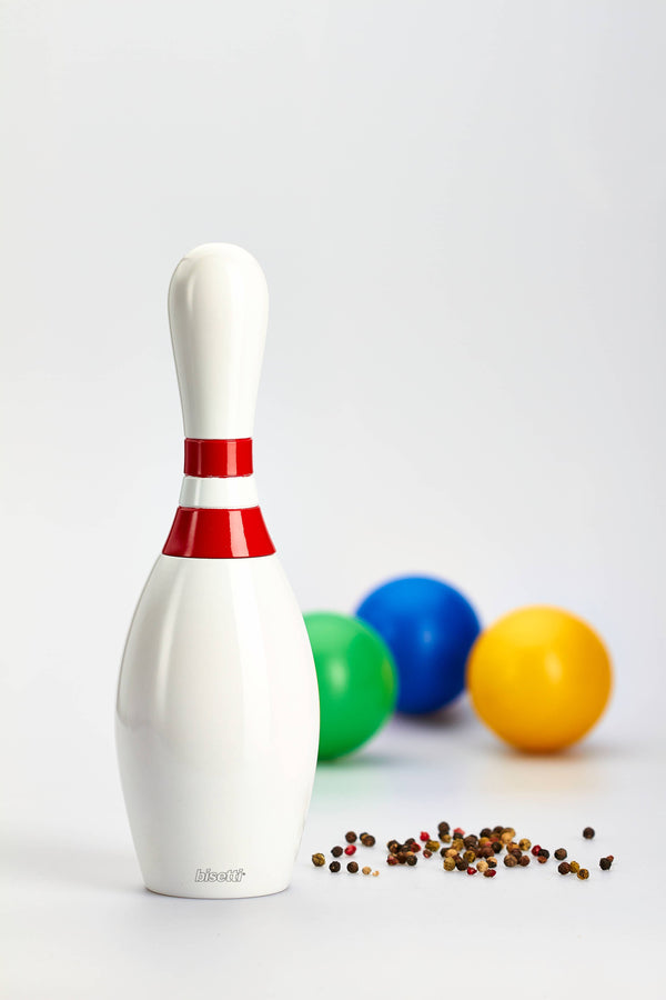 Moulin à épices « Bowling » en hêtre laqué blanc