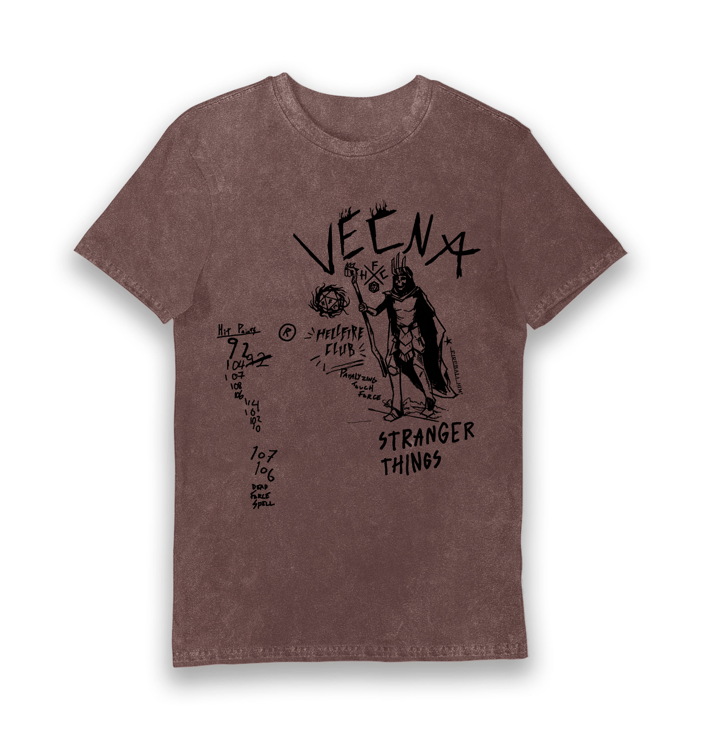 T-shirt adulte Stranger Things Vecna D&D Scribble Stonewash