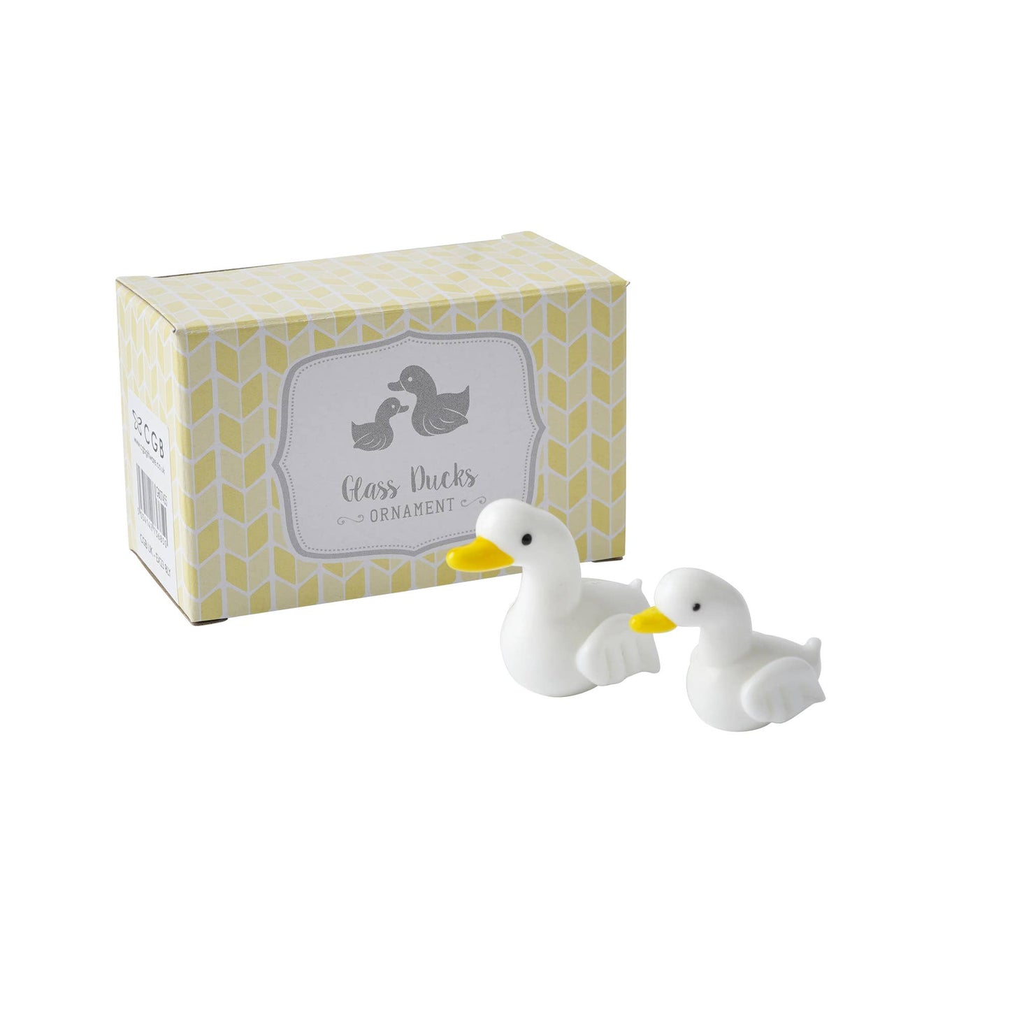 Set van 2 handgemaakte glazen eendjes in een geschenkdoos.