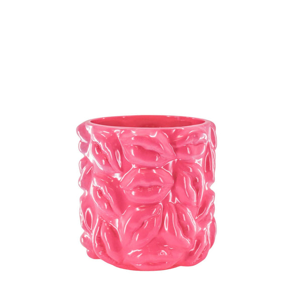 Pot - Bisous - Céramique - Rose Néon - 17,5x17,5x17,5cm