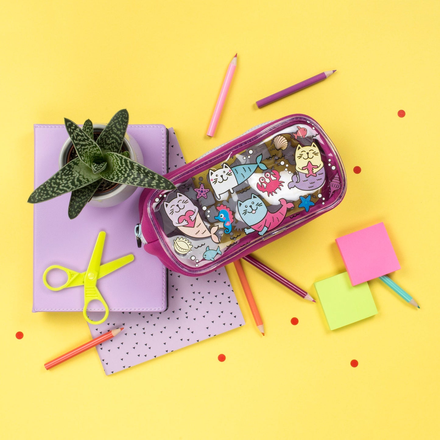 Trousse scolaire – PVC – chat sirène