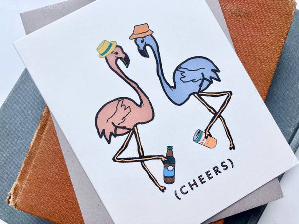 Carte de vœux « Leggy Cheers » Flamingo
