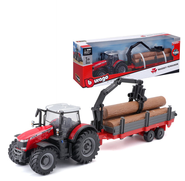 TRACTEUR MASSEY FERGUSSON 8740S DE 10 CM AVEC CHARGEUSE À GRUMES ET REMORQUE