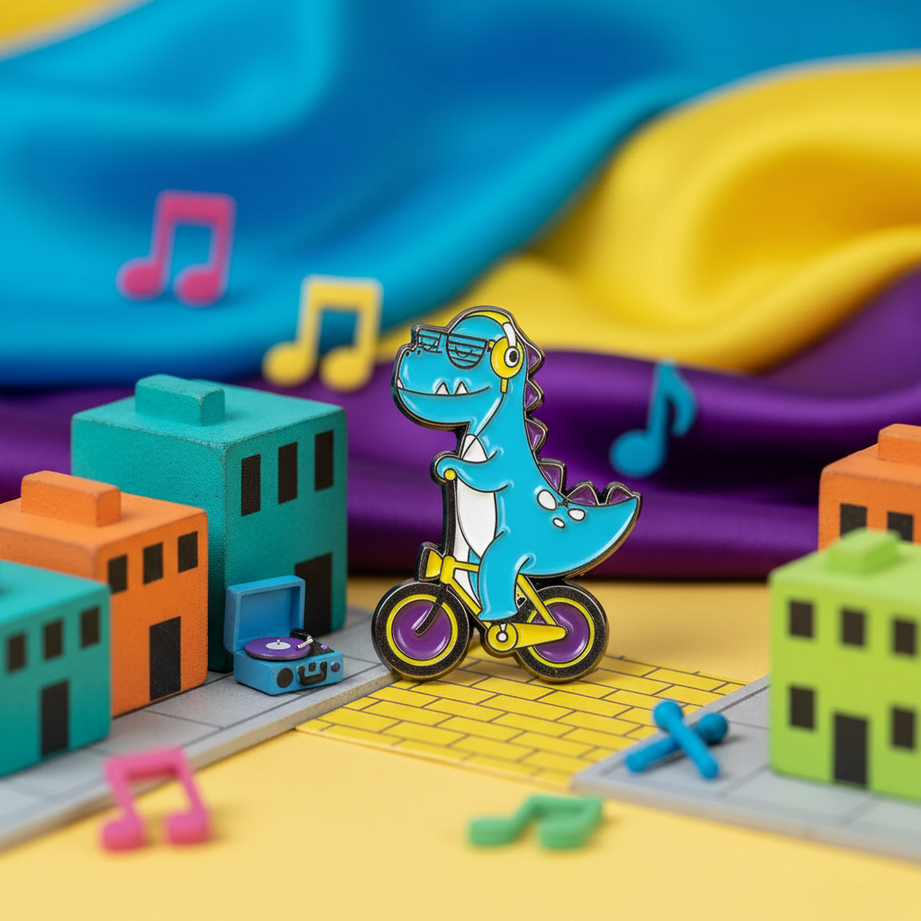 Pin's T-rex sur Vélo