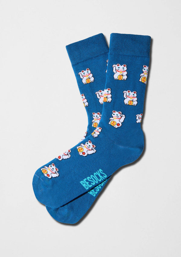 Chaussettes BeJapan LuckyCat bleues avec motifs Maneki Neko chat chanceux
