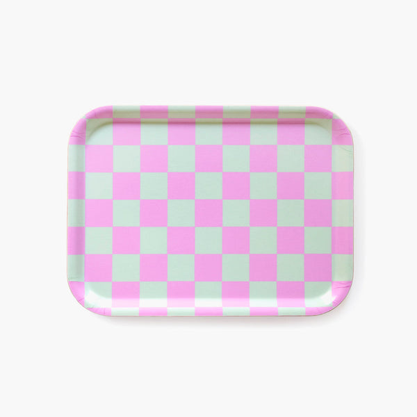 Mint/Peony Checker Rectangular Serving Tray - 27x20 cm