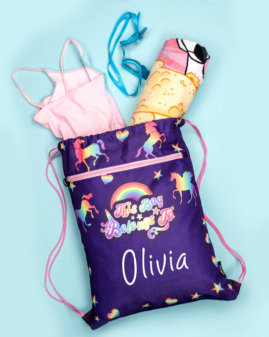 Sac à cordon – violet licornes