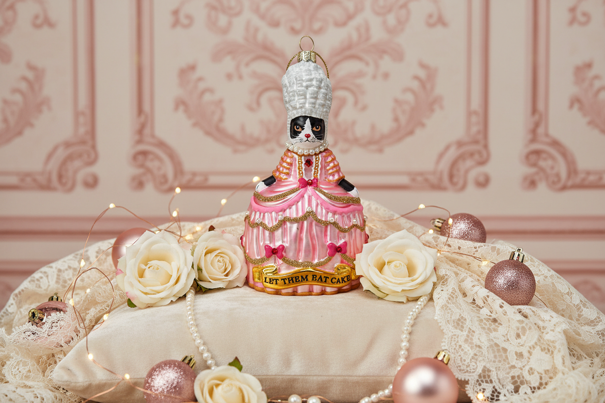 Boule de Noël Chat Tuxedo Marie Antoinette “Let Them Eat”