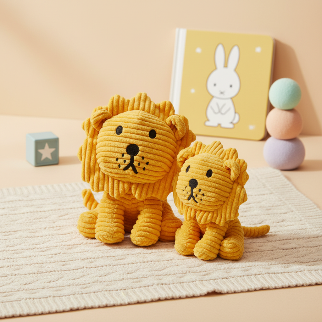 Peluche Lion Velours Côtelé