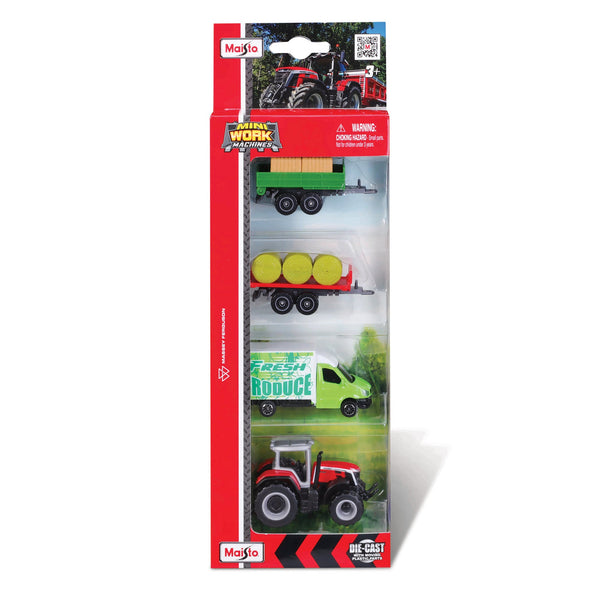 MINI MACHINES DE TRAVAIL - PACK DE 4 TRACTEURS MASSEY FERGUSSON