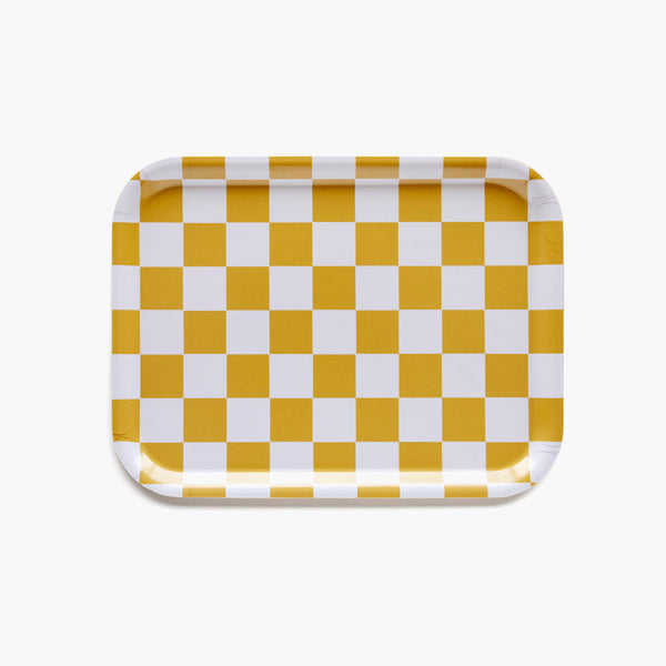 Mustard CHECKER Rectangular Serving Tray - 27x20 cm