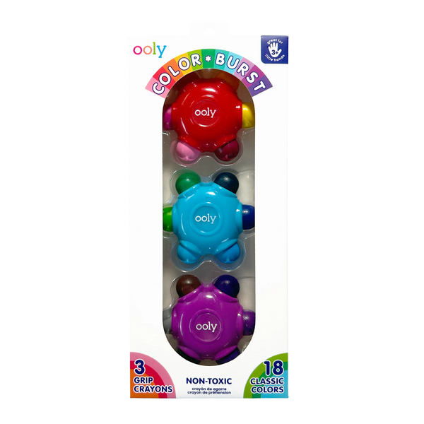 Crayons ergonomiques Color Burst – 3 crayons, 18 couleurs – OOLY
