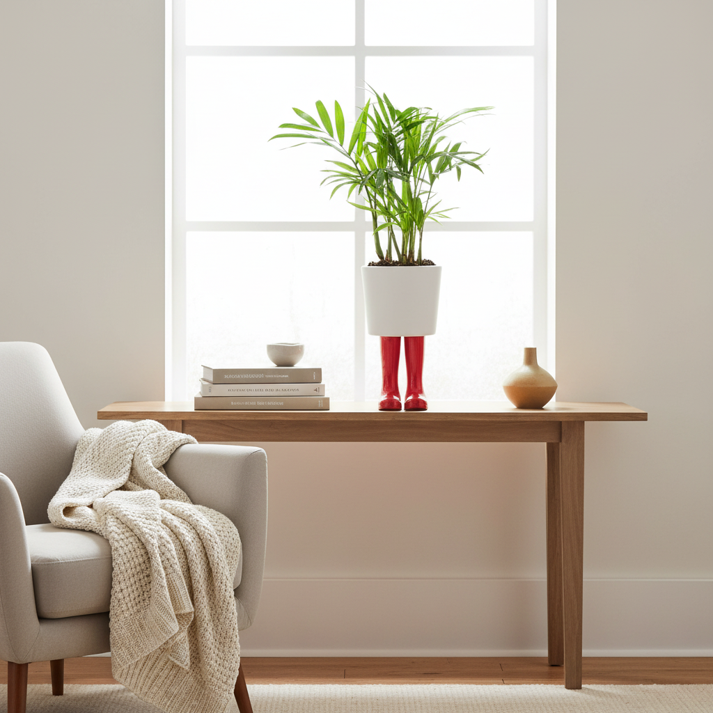 Bloempot, rode Wellington laarzen