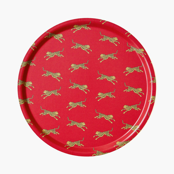 Red Leopard Round Serving Tray - 38 cm