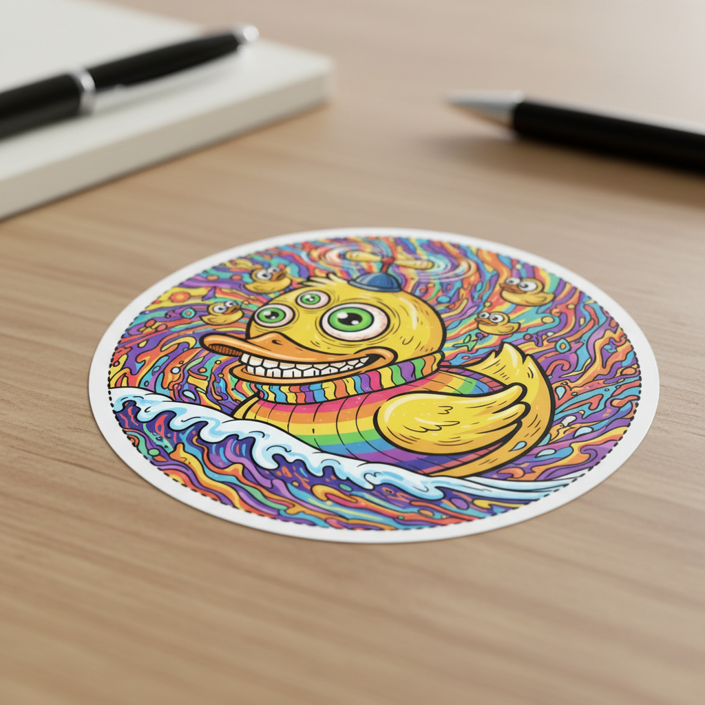 Psychedelic Duck Round Sticker