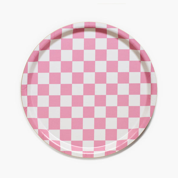 Rasberry / Cream CHECKER Round Serving Tray - 31 cm
