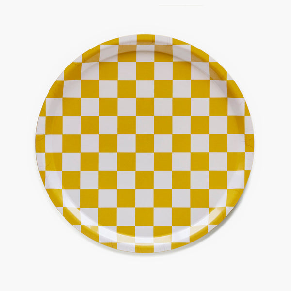 Mustard CHECKER Round Serving Tray - 31 cm