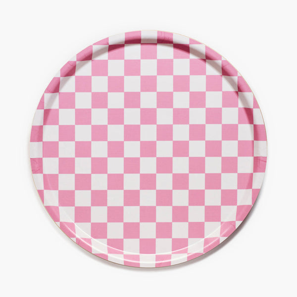 Rasberry / Cream CHECKER Round Serving Tray - 38 cm