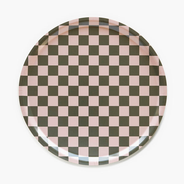 Olive CHECKER Round Serving Tray - 38 cm