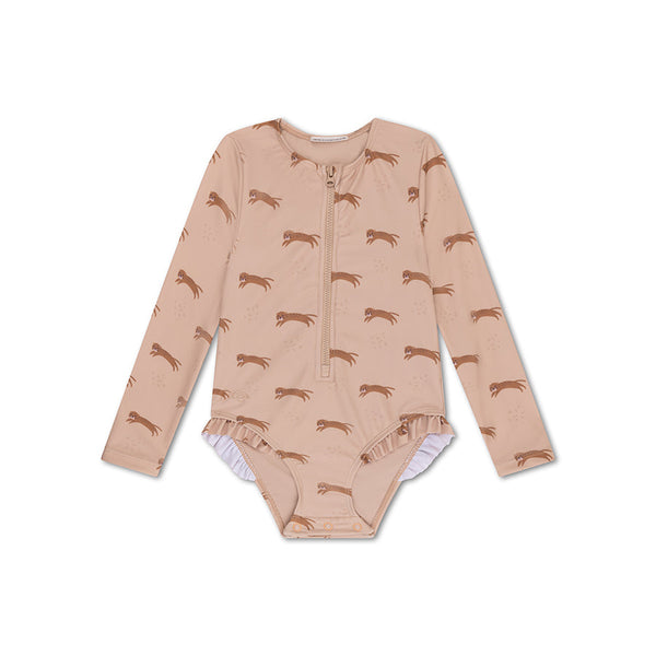 UV Swimsuit Girls With Sleeves - Brown - Roamer