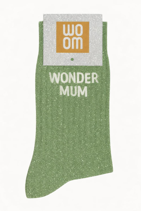 Chaussettes à Paillettes à Message "Wonder Mum" - Vert Amande
