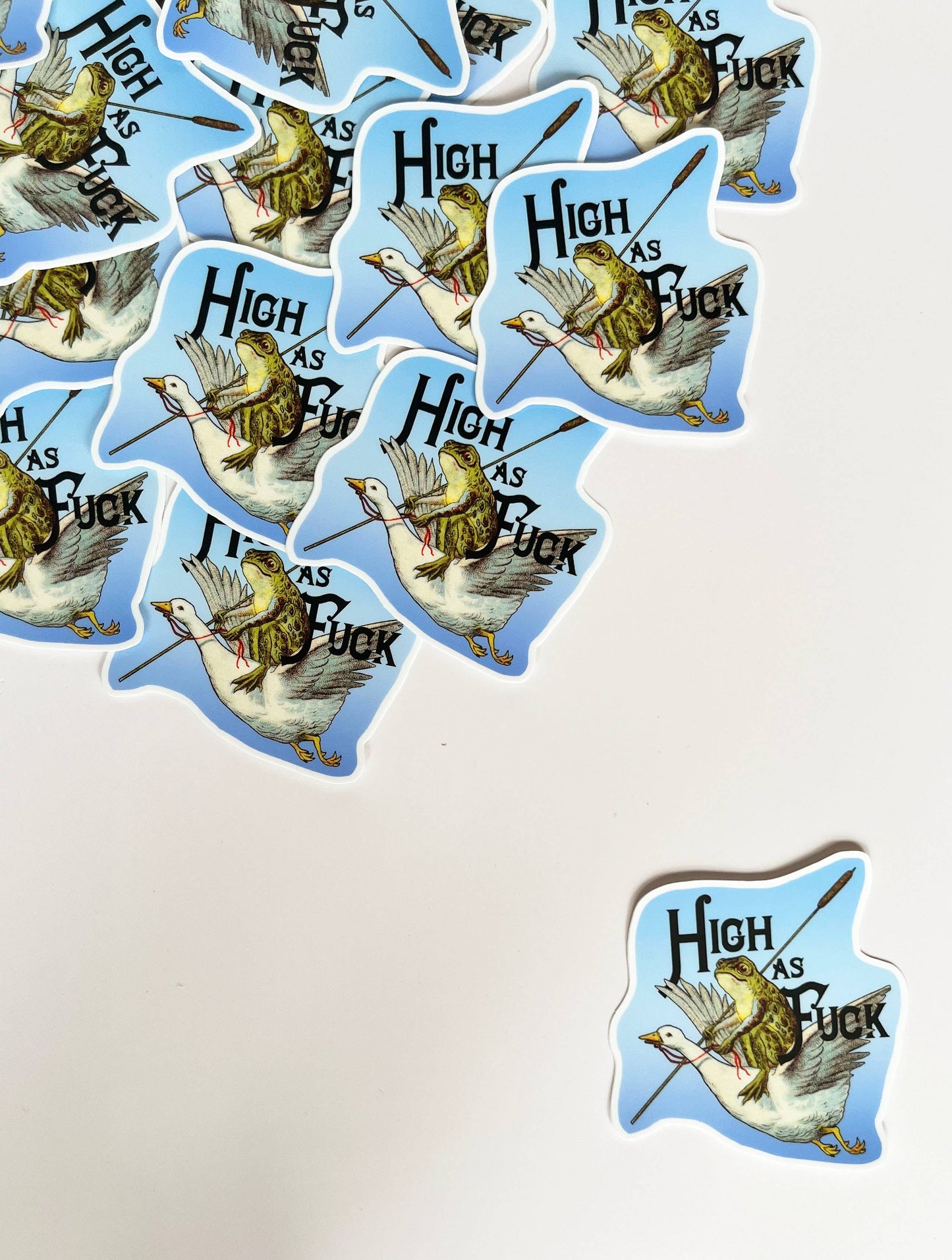 Pegatina de rana con ganso "High as Fuck"