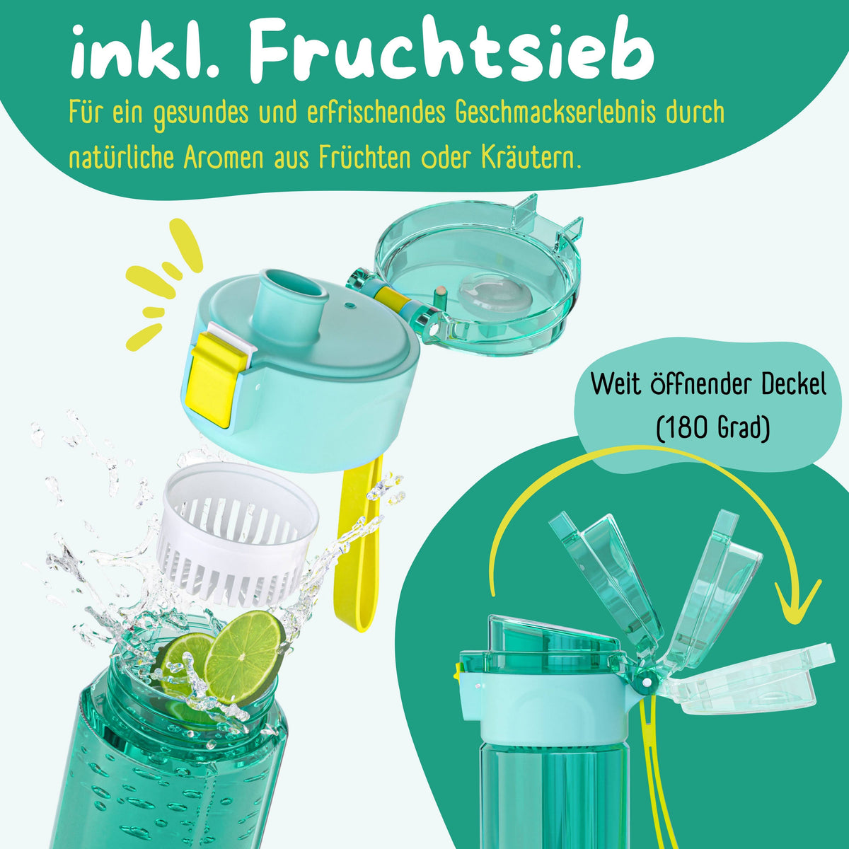 Children's Water Bottle, 500ml, Lightweight - Dinos-mint