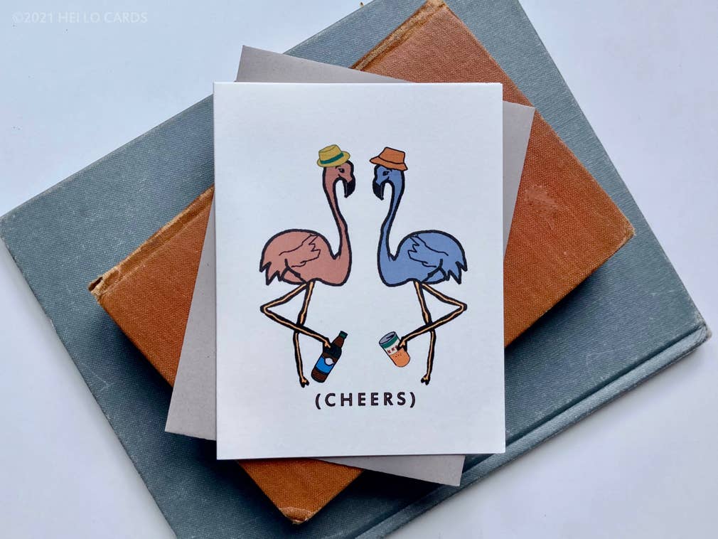 Carte de vœux « Leggy Cheers » Flamingo