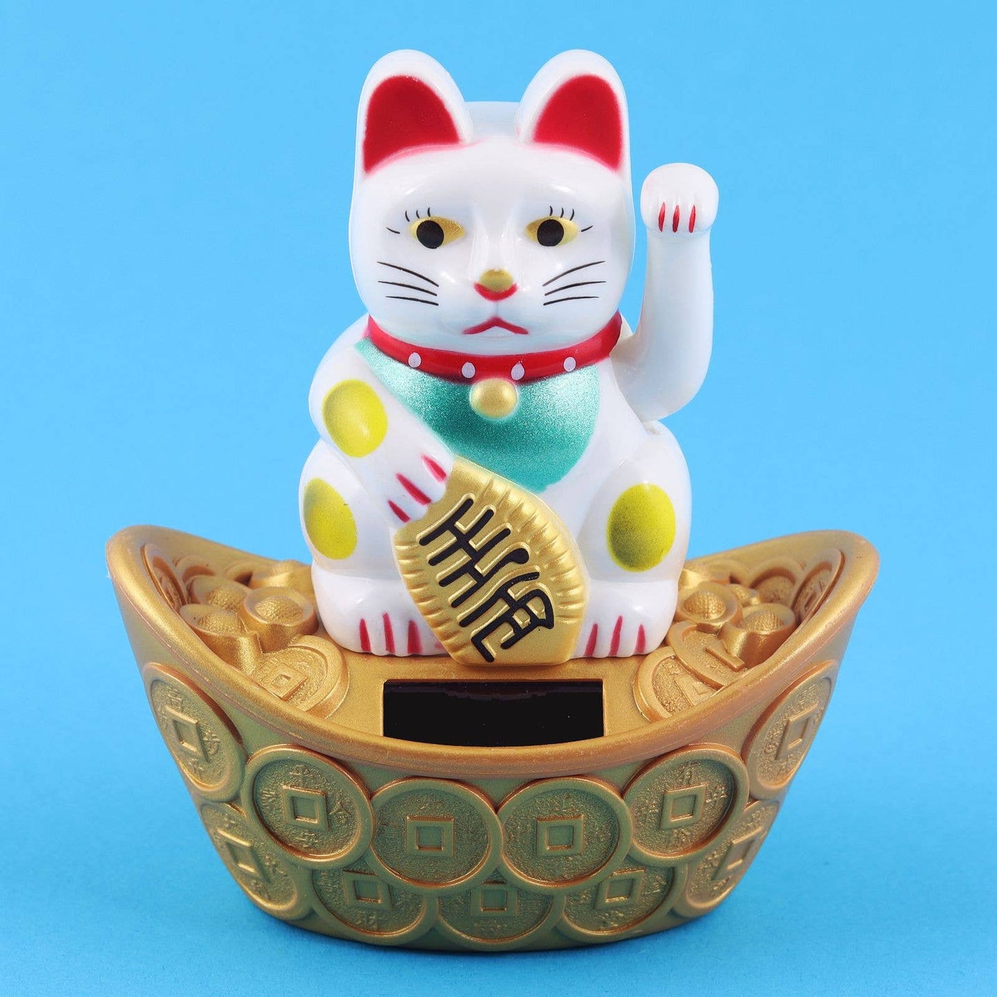 Chat chanceux solaire blanc 10cm