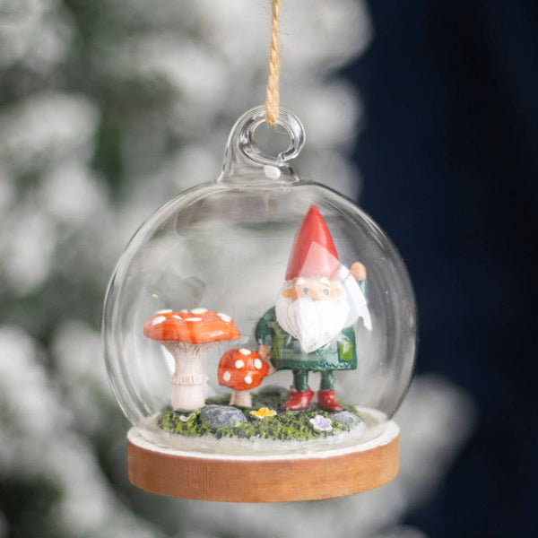Decoración colgante de cúpula de cristal con gnomo y setas