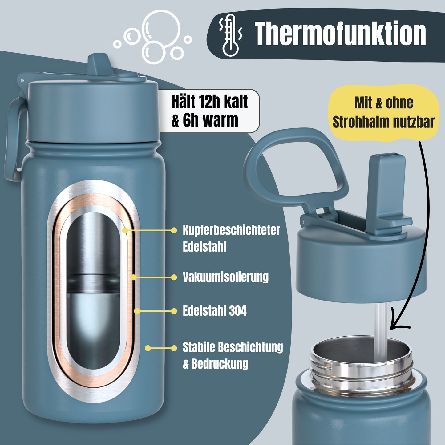 Thermo Kinder Trinkflasche Edelstahl - Hund & Katze blau