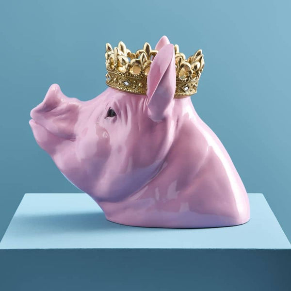 Salvadanaio Porky Mr. Krone, in polietilene rosa, 34 x 24 x 28 cm