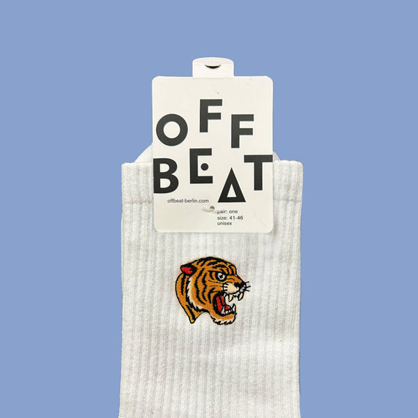 Chaussettes brodées tête de tigre