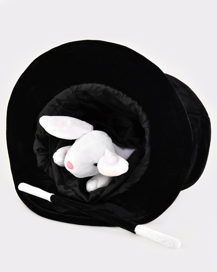 Chapeau de magicien avec lapin et baguette, taille ajustable