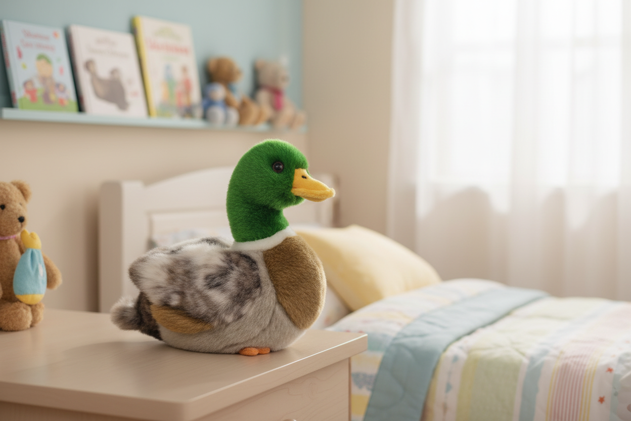Brinquedo de peluche pato-real