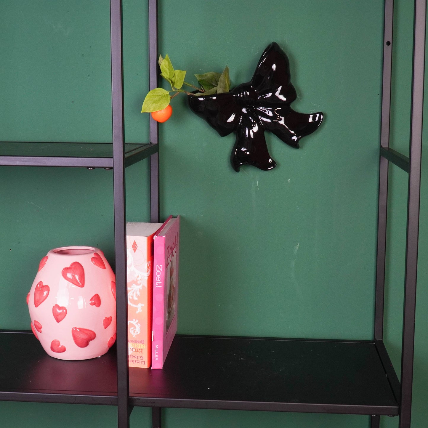 壁掛け花瓶 - ボウル型花瓶 - セラミック製 - ブラック - 19x18.5x5.5 cm