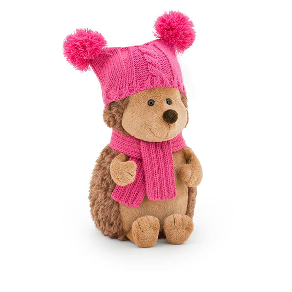 Peluche de erizo esponjoso con gorro de doble pompón, 15 cm