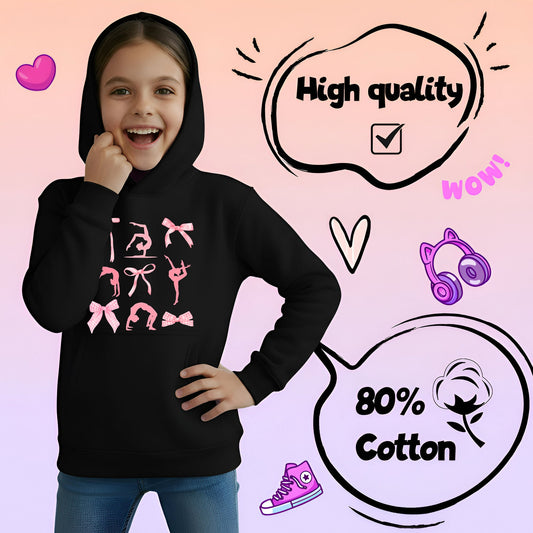 Fringoo Gymnastic Sweat à capuche for enfant Cotton Rich Soft Hooded Sweatshirt- Ribbon noir
