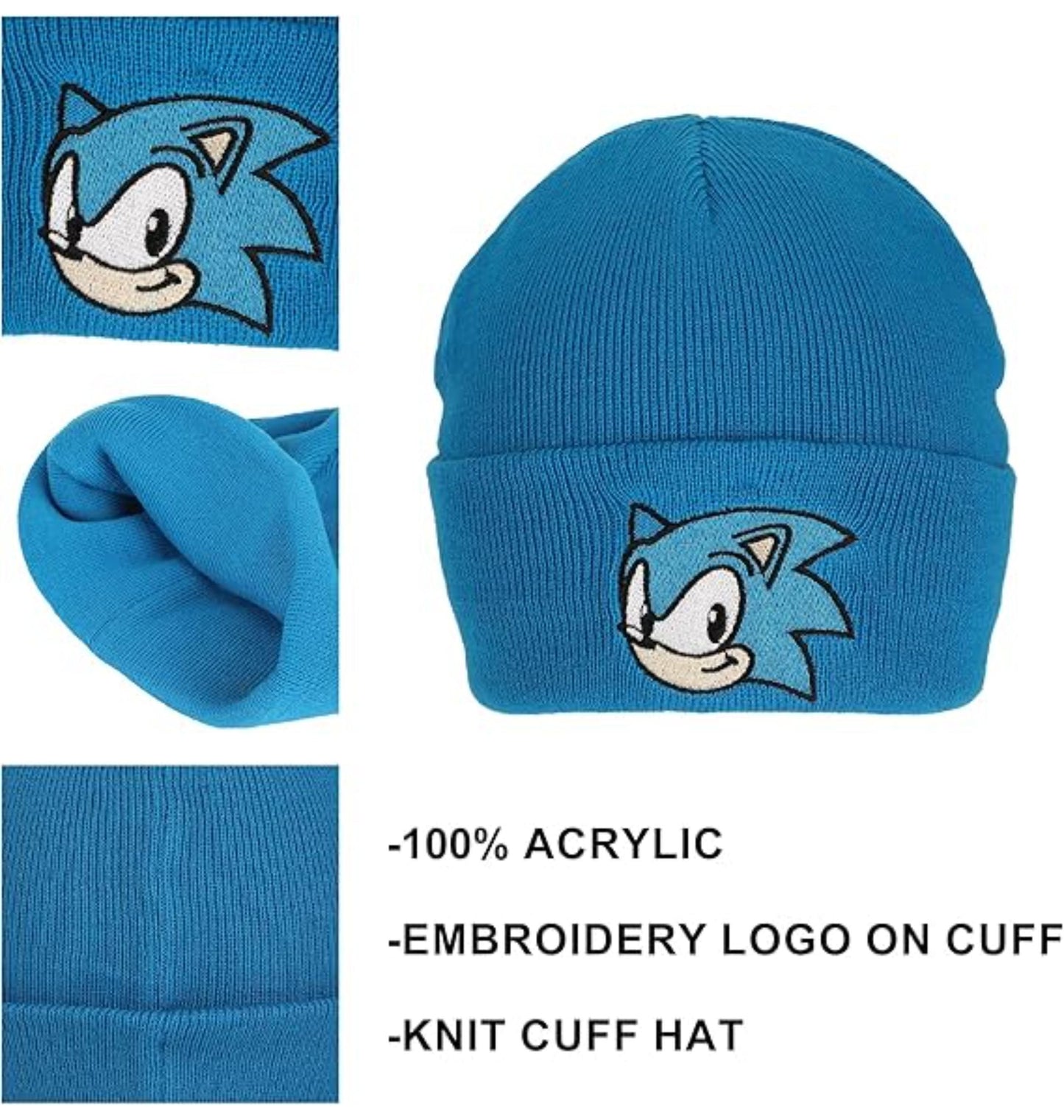 Bonnet côtelé bleu Sonic avec logo