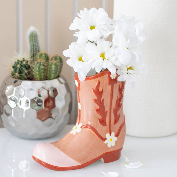 Vaso con stivali da cowboy rosa