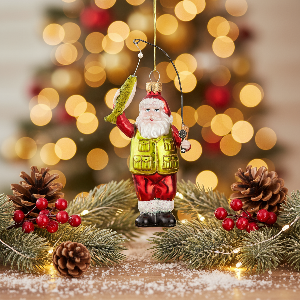 Bola navideña de Papá Noel pescando