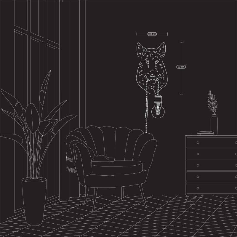 Candeeiro de parede Willy, o Javali, resina de poliuretano castanho