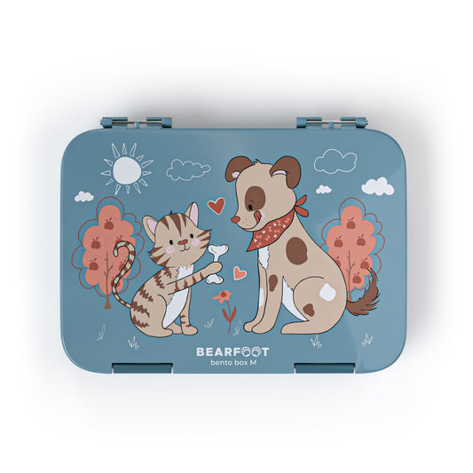 Brotdose Kinder mit Fächern, Lunchbox - Hund&Katze blau