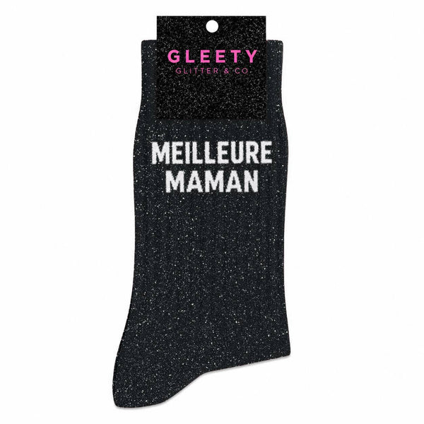 Chaussettes à Paillettes Meilleure Maman Noir – Gleety