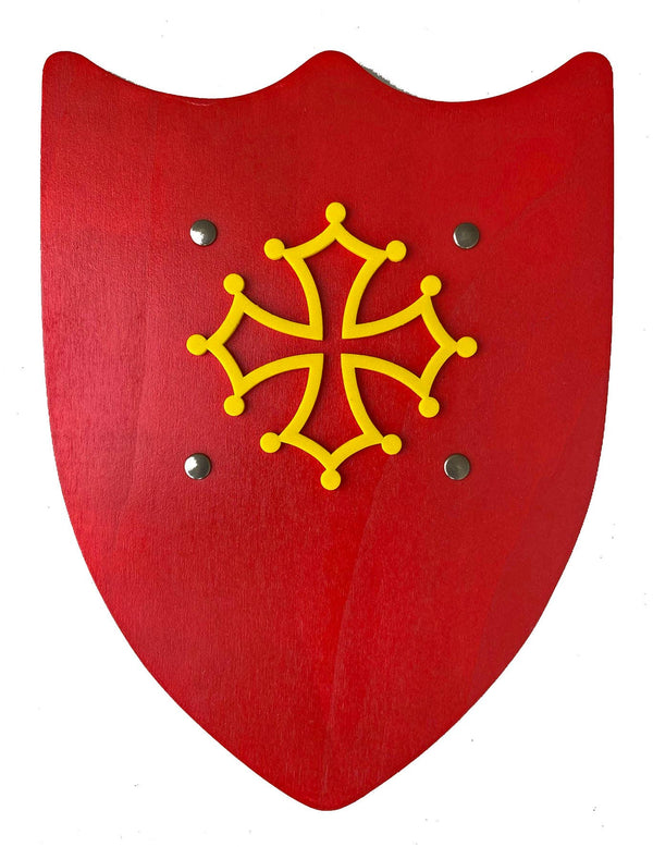 BOUCLIER HISTORIQUE ROUGE AVEC CROIX OCCITANE L - KALID MEDIEVAL