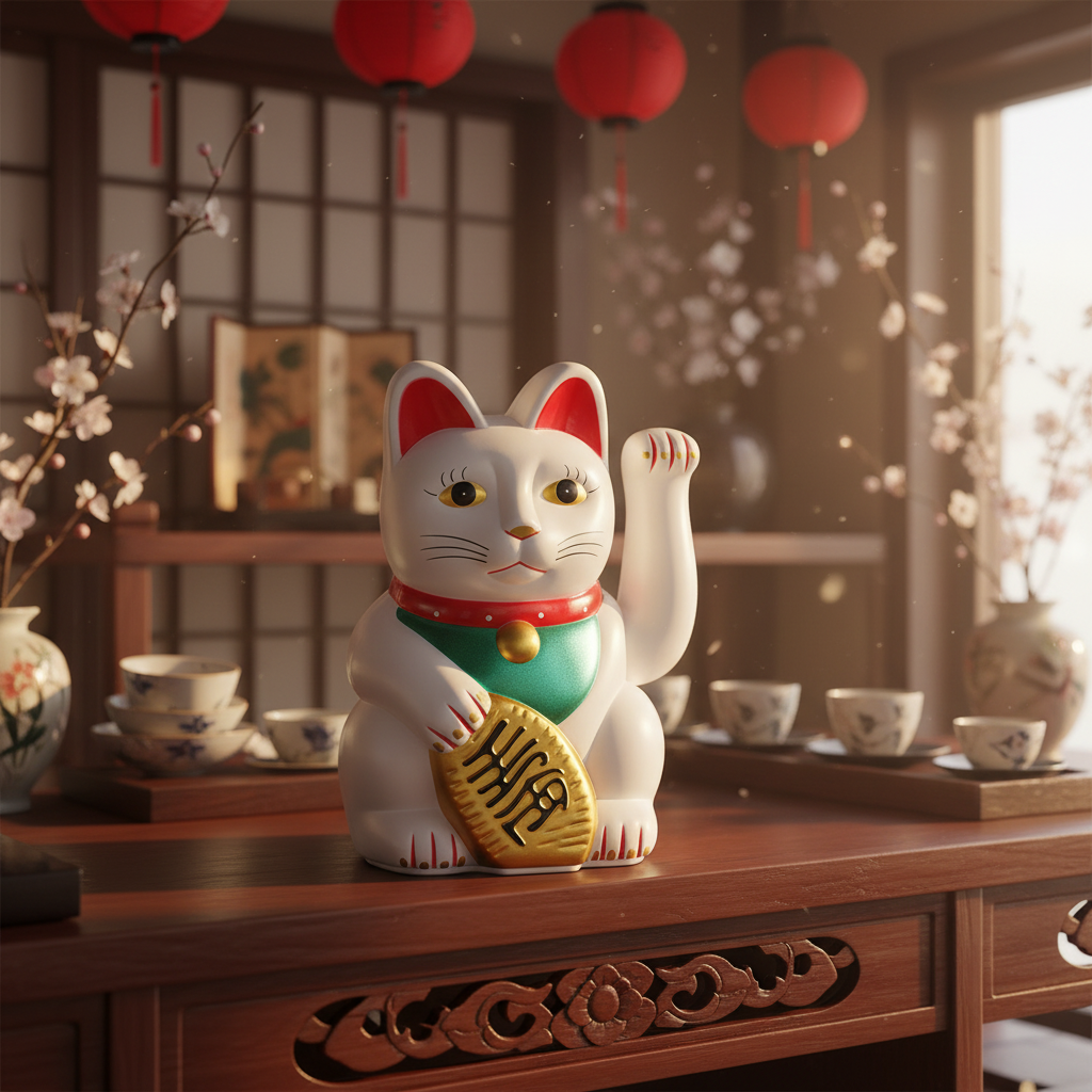 Gato Branco Clássico da Sorte