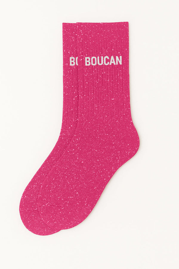 Chaussettes à Paillettes à Message "Boucan" - Rose Fuschia