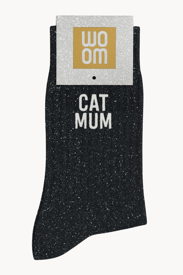 Chaussettes à Paillettes à Message "Cat Mum"- Noir