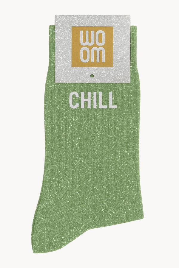 Chaussettes à Paillettes à Message "Chill"- Vert Amande